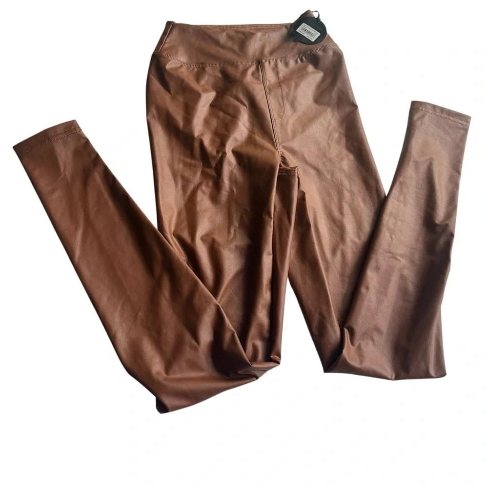Aerie Offline Luxe Faux Leather Leggings Light Brown NWT - Picture 5 of 6